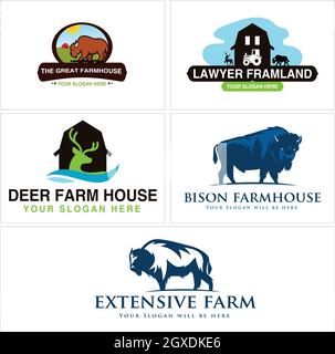 Set of deer bison farming farm logo design Stock Vector