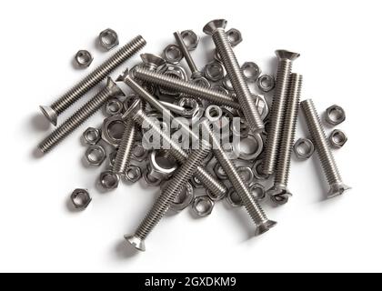 Nuts and bolts on white background Stock Photo