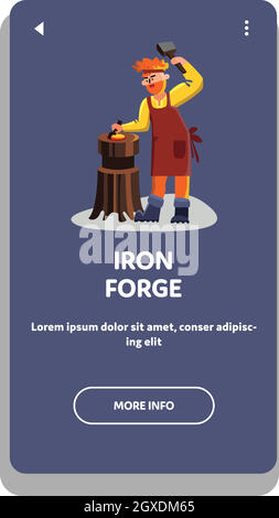 Iron Forge Worker With Hammer Instrument Vector Stock Vector