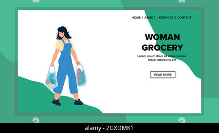 Woman Grocery Food Carrying In Shopping Bag Vector Stock Vector