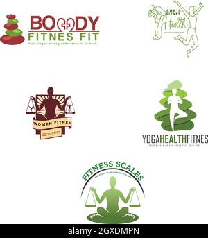 A set of physical fitness yoga logo design Stock Vector