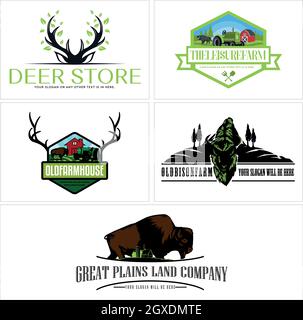 A set of deer bison farming farm house logo design  Stock Vector