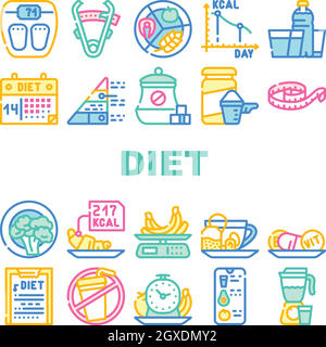 Diet Products And Tool Collection Icons Set Vector Stock Vector