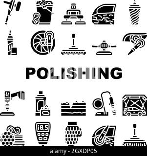 Car Polishing Tool Collection Icons Set Vector Stock Vector