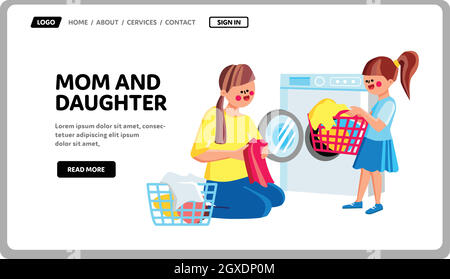Mom And Daughter Doing Housework Together Vector Stock Vector
