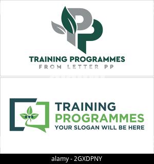 Set of letter initial and leaf chat logo design Stock Vector