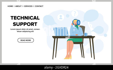 Technical Support Call Center Operator Vector Stock Vector