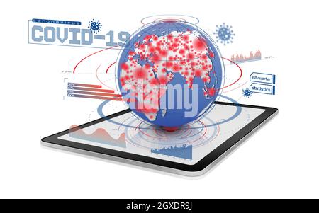 Covid-19 data on digital table, white background Stock Photo