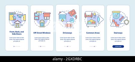 Security cameras placement onboarding mobile app page screen Stock Vector