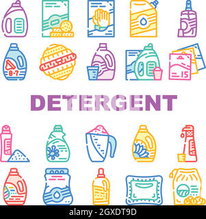 Detergent Washing Collection Icons Set Vector Stock Vector