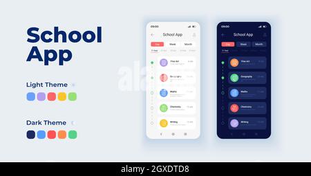 School app cartoon smartphone interface vector templates set Stock Vector