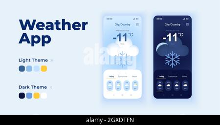 Weather check cartoon smartphone interface vector templates set Stock Vector