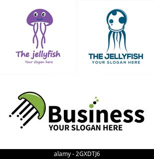 Set of Jellyfish vector icon logo design Stock Vector