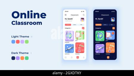 Online classroom cartoon smartphone interface vector templates set Stock Vector