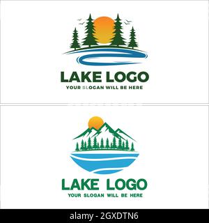 Set of Environmental lake mountain logo design Stock Vector