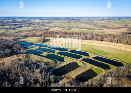 Aerial view of sewage treatment lagoons near Georgetown, Kentucky Stock Photo