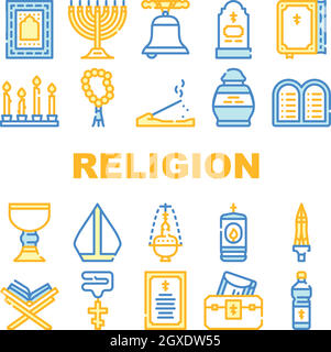 Religion Icons set vector color Flat Design Vector Illustration. Blue ...