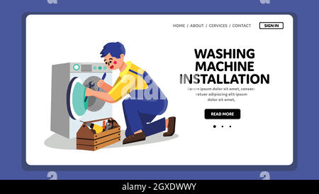 Washing Machine Installation Plumber Job Vector illustration Stock Vector