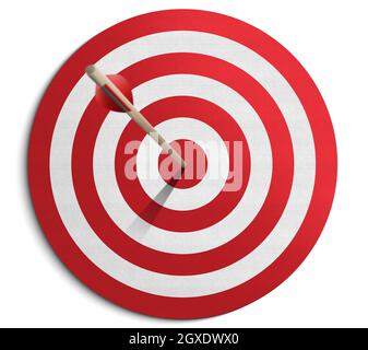 Red dartboard and arrow on white background Stock Photo