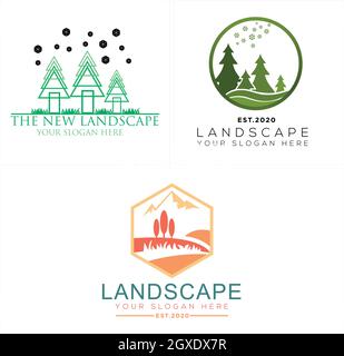 Set of Landscape outdoor nature logo design Stock Vector