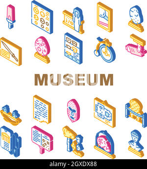 Museum Exhibits And Excursion Icons Set Vector Stock Vector