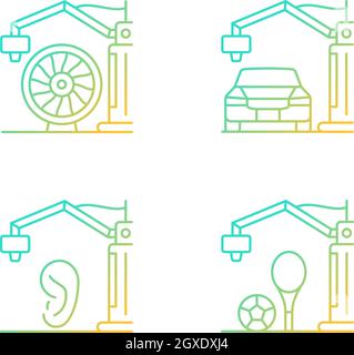 Manufacturing process gradient linear vector icons set Stock Vector