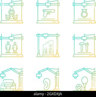 3d printing process gradient linear vector icons set Stock Vector