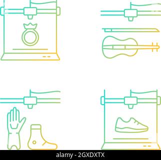 Building 3d objects process gradient linear vector icons set Stock Vector