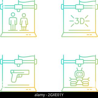 Produce 3d models gradient linear vector icons set Stock Vector