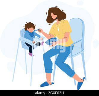 Baby Eating Food Breakfast With Appetite Vector Stock Vector