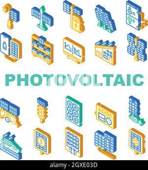 Photovoltaic Energy Collection Icons Set Vector Illustrations Stock Vector