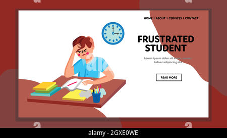 Frustrated Student Boy Studying Lesson Vector Illustration Stock Vector