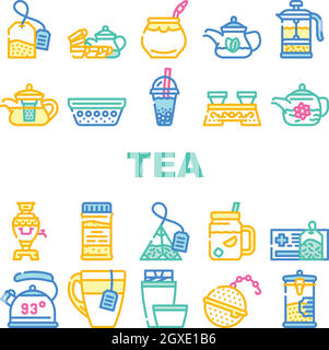 Tea Healthy Drink Collection Icons Set Vector Stock Vector