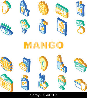 Mango Tropical Fruit Collection Icons Set Vector Stock Vector