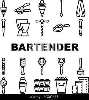 Bartender Accessory Collection Icons Set Vector Stock Vector