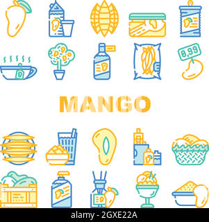 Mango Tropical Fruit Collection Icons Set Vector Stock Vector