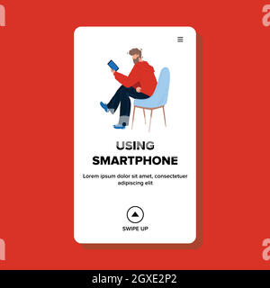 Man Using Smartphone Electronic Gadget Vector flat Stock Vector
