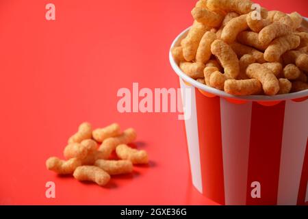 Israeli famous snack Bamba - made of peanut butter. Peanut Flips or peanut puffs Stock Photo