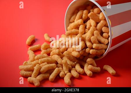 Israeli famous snack Bamba - made of peanut butter. Peanut Flips or peanut puffs Stock Photo