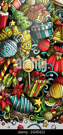 New Year hand drawn doodle banner. Cartoon detailed flyer. Stock Vector