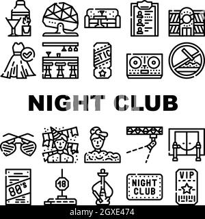 Night Club Dance Party Collection Icons Set Vector Stock Vector