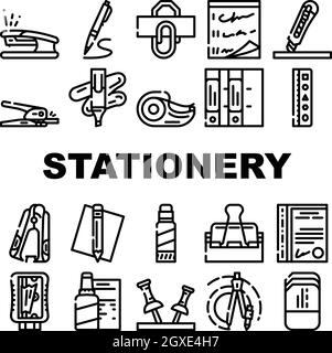 Stationery Equipment Collection Icons Set Vector Stock Vector