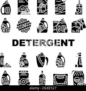 Detergent Washing Collection Icons Set Vector Stock Vector