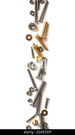 Metal bolts and nuts on white background Stock Photo
