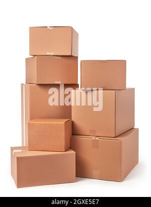 Cardboard boxes on white background Stock Photo