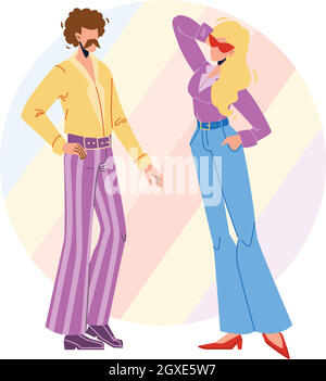 Fashion 1970 Year Disco Style Young People Vector Stock Vector