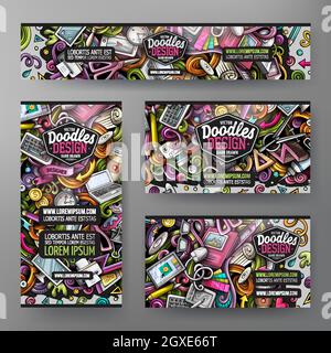 Cartoon vector doodle set of Designer corporate identity template Stock Vector