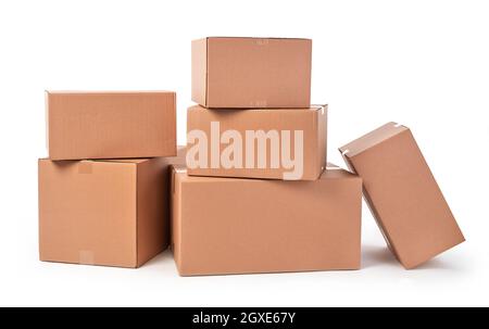 Cardboard boxes on white background Stock Photo