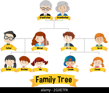 Diagram showing three generation family tree Stock Vector