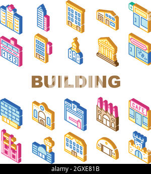 Building Architecture Collection Icons Set Vector Illustrations Stock Vector